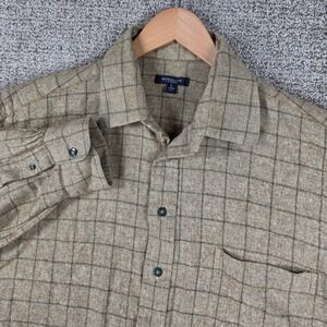 Burberry London Mens Large Brown Tan Windowpane Plaid Flannel Button Down Shirt
